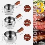 3 Pieces Stainless Steel Mini Sauce Pan with Wooden Handle & Spout, 1.7/3.4/5.1 Oz Silver Small Butter Warmer Saucepan, Reusable Sauce Pot Dipping Bowl (Silver)