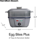 Hamilton Beach 6-in-1 Electric Egg Cooker for Hard Boiled Eggs, Sous Vide Style Egg Bite Maker and Poacher, 5.25” Non-Stick Skillet for Omelets, Scrambling & Frying, Grey (25510)
