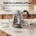 Barista Warrior Gooseneck Kettle with Thermometer - 1.2L Pour Over Coffee & Tea Kettle, 18/8 Stainless Steel Gooseneck Kettle Pot, Precision Pour Drip Spout, Suitable for All-Stoves (40 fl oz)
