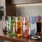 Smokey Sand Drinking Glasses Set of 6 | Translucent Brown Glassware | 16 oz Brown Glass Cups | Highball Drinkware for Cocktails, Long Drink, Mojito, Juice, Soda | Modern Tortoise Drinkware