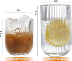 Set of 8 Ribbed Glassware,4 Highball Glasses 14oz & 4 Rocks Drinking Glasses 9oz, Clear, Origami Style, Fluted Design, for Milk, Water, Cocktail, Juice, Beer, ToothBrush Cup, Gift