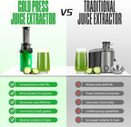 Ventray Ginnie Mini Cold Press Juicer, Small Slow Masticating Juicer for Vegetables Fruits, High Juice Yield, Easy to Clean, Space-Saving, Fit for Personal/Travel/Picnic/Office - Green
