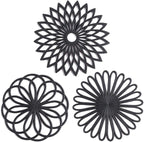 Set of 3 Silicone Trivet Mat - Hot Pot Holder Hot Pads for Table & Countertop - Trivet for Hot Dishes - Non-Slip & Heat Resistant Modern Kitchen Hot Pads for Pots & Pans, Black