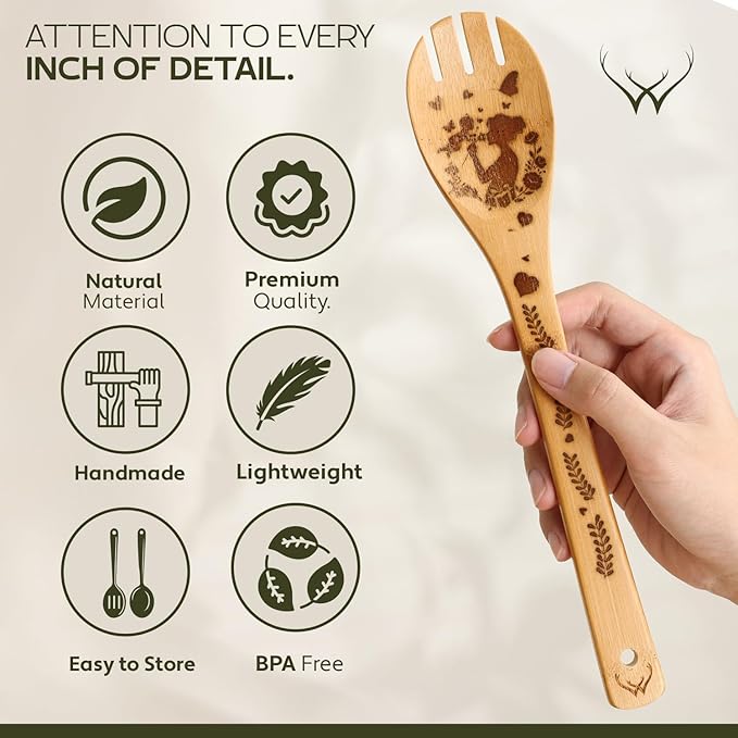 Cooking Gifts For Mom Wooden Spoons for Cooking 6-Piece - Bamboo cooking utensils with Spatulas & Spoons, Wooden Utensils, Heat-Resistant, Eco-Friendly Kitchen Utensils - Christmas Gifts