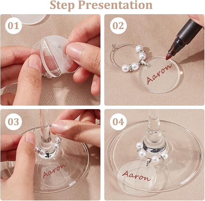 BENECREAT 20pcs Acrylic Blank Wine Glass Charms, Heart/Flat Round Charms for Birthday Holiday Wedding Party