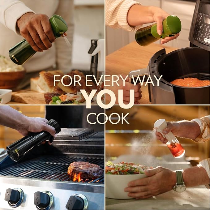 FLAIROSOL OLIVIA SIGNATURE Advanced Kitchen Oil Sprayer Technology, Fine Mist & Portion Control, Refillable Glass Olive Oil Cooking Spray Bottle for Air Fryer, Salad, BBQ, 200ml (Golden Leaves)