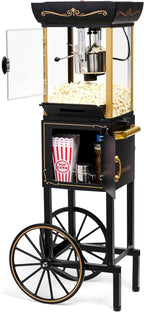 Nostalgia Popcorn Maker Machine - Vintage Theater Style Popcorn Cart With 2.5oz Stainless Steel Kettle, Makes Up To 10 Cups Easily - Bring Home the Fun with Theater Style Popcorn Machine-Black