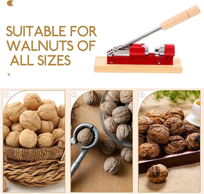 Generic Mechanical Walnut Nutcracker Clamp, Multipurpose Household Nut Opener Tool with Non-slip Handle, Red Metal Shell Cracker for Walnuts and Pecans, Kitchen Specialty Gadget for Easy