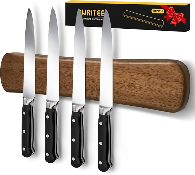 Swaitee Magnetic Knife Holder for Wall, 10 Inch Wood Strong Magnetic Knife Strip, Small Kitchen Storage Space Savers, Rv Apartment Farmhouse Accessories Organizer, Housewarming Gifts for New Home