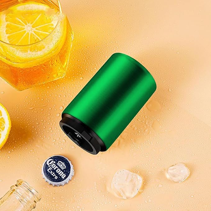 Automatic Beer Bottle Opener with Magnetic Cap, Stainless Steel One-Handed Lid Opening Spring Loaded Push&Pop Bottle Opener for Home Bars Picnic Camping Hiking（2PCS）