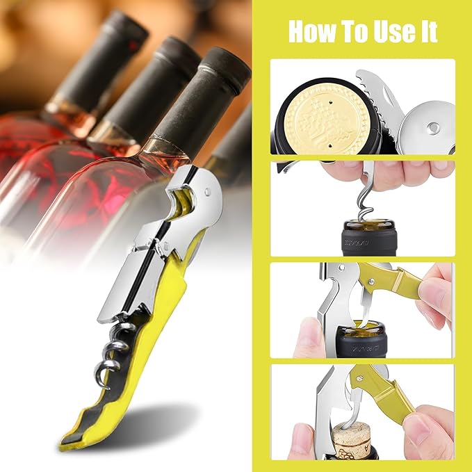12 Pieces wine key wine opener Professional Waiter Corkscrews Stainless bottle opener Fold Serrated Foil Cutter Key for Family, Company Party,Bars,Restaurants(yellow)