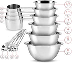 EATEX Stainless Steel Mixing Bowls with Measuring Cups & Spoons Set of 14 - Dishwasher Safe Nesting Mixing Bowl Set for Cooking, Baking & Meal Prep Non-Slip Premium Bowls