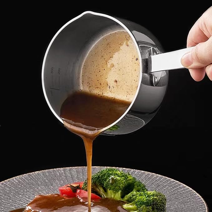 Butter Warmer Pot, Small Sauce Pan, Thick 3-PLY Heavy Duty Stainless Steel Cooking Pot for Milk, Coffee, and Melting Chocolate, 0.5-Quart