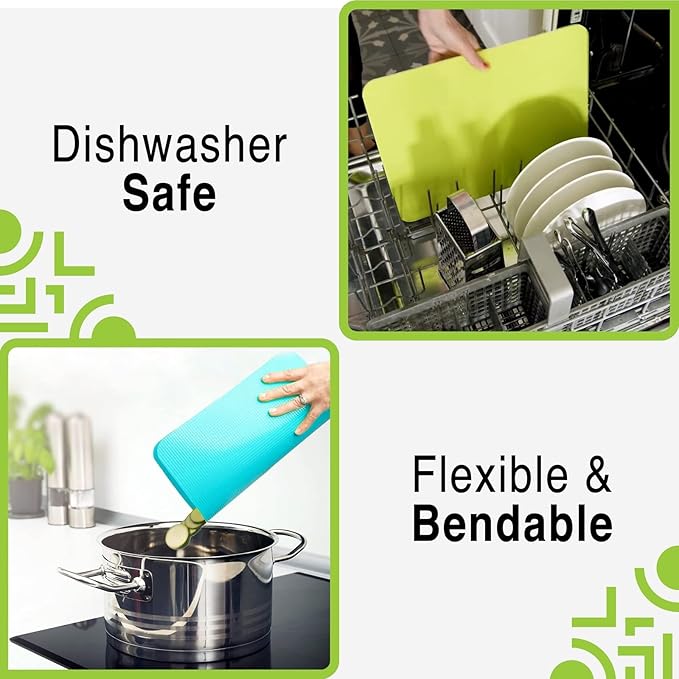 Simply Genius Plastic Cutting Boards - Flexible Color Coded Cutting Board Set - Textured Grip Odor-Resistant Dishwasher-Safe Chopping Mat - Pack of 4-8 in x 11 in - Multicolor
