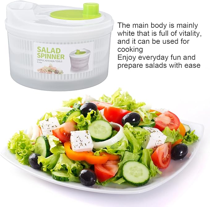 Salad Drainer, 3L Capacity Salad Spinner with Drainboard Multifunctional Salad Drainer with Bowl and Strainer, Hand Crank Salad Dryer Vegetable Spinner for Cooking, 9 In Diameter