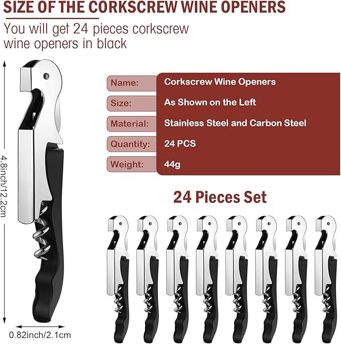 Wine Keys Opener Travel Corkscrew Wine bottle Opener Waiter Beer Bartender for Home Office Kitchen Restaurant Bar Applications(Black,24 Pieces)