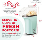 DASH Fresh Pop Popcorn Maker - Oil-Free, Air Popcorn Popper - With Measuring Cup & Recipe Guide - Perfect for Movie Nights - 16 Cups, Aqua