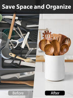 Utensil Holder, 6.7" Ceramic Kitchen Utensil Crock for Countertop Cooking, Modern Utensil Caddy Jar Organizer for Farmhouse Kitchen Counter Decor (White)