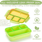 QQKO Bento Box for Kids Adults, School Toddler Lunch Box for Boys Girls, Lunch Box Containers with 4 Compartments, Sauce Container, Utensils, Food Picks and Muffin Cups for School, Pink Yellow Green