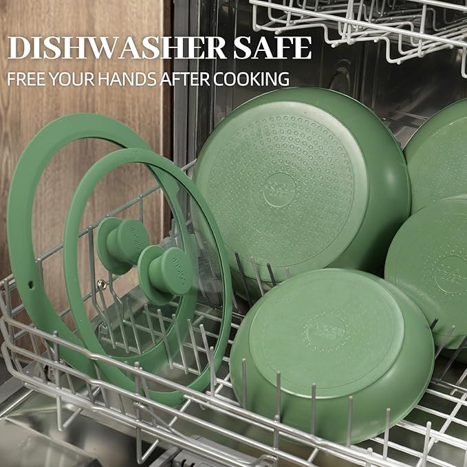 Ceramic Cookware Set 23Pcs Non Stick Pots and Pans Non Toxic with Detachable Handle Induction Kitchen Cookware Set Space Saving, Oven & Dishwasher Safe, Forest Green
