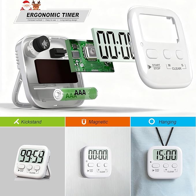 Antonki 2 Pack Digital Timer for Kids, Magnetic Countdown Kitchen Timers for Cooking, Egg, Classroom, Teacher, Exercise, Study, Oven - Battery Included