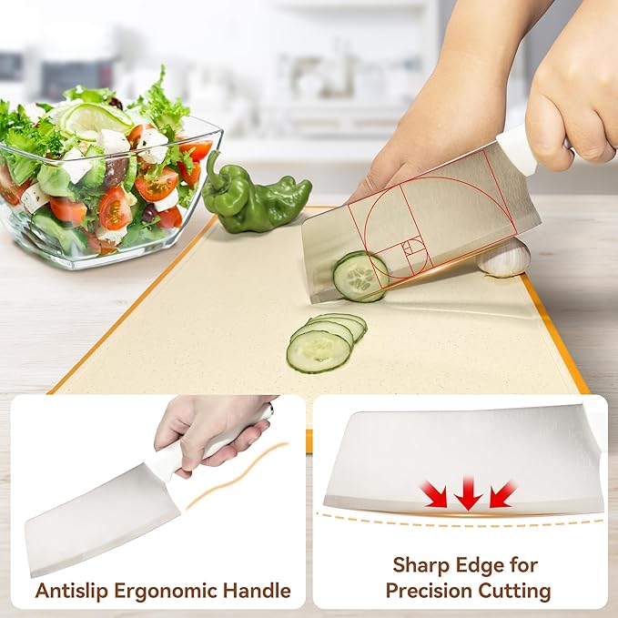 Small Knife Block Set, Modern Kitchen Knife Scissors with Universal Round Holder, Home Apartment New Kitchen Essentials, Space Saving, Dishwasher Safe(Vanilla White, 5PCS)