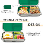 BOSEDSANG Stainless Steel Kids Leak-Resistant Bento Lunch Box, 3-Compartments with Silicone Container, Dishwasher-Safe, Child-Friendly Design for School, Picnics & Travel,BPA-Free (Green)