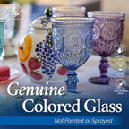 Yungala Blue-Wine-Glasses-Sunflower-Set-6 Blue Wine Glasses Set of 6 Vintage Hobnail Goblets 10 oz Dishwasher Safe
