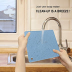 Walfos Silicone Trivet Mats - 4 Heat Resistant Pot Holders, Multipurpose Non-Slip Hot Pads for Kitchen Potholders, Hot Dishers, Jar Opener, Spoon Holder, Food Grade Silicone & BPA Free (Nordic Blue)