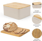 ZICOTO Beautiful Bread Box With Wooden Lid For Your Kitchen Countertop - Spacious Container Perfectly Stores Your Homemade Bread, English Muffins & Bagels - Quality Cutting Board Lid Keeps Loaf Fresh