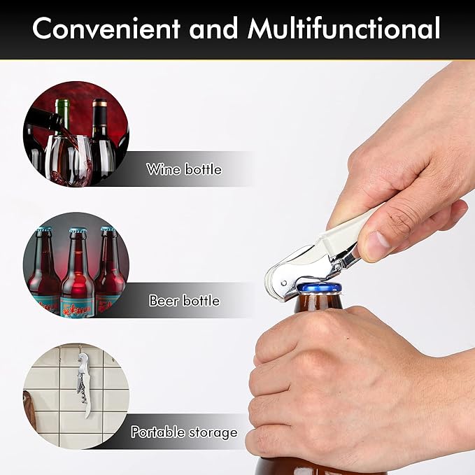 Professional Waiter Corkscrew Wine Openers Set(2PCS), Heavy Duty Stainless Steel Hinges Wine Key for Restaurant Waiters, Sommelier, Bartenders