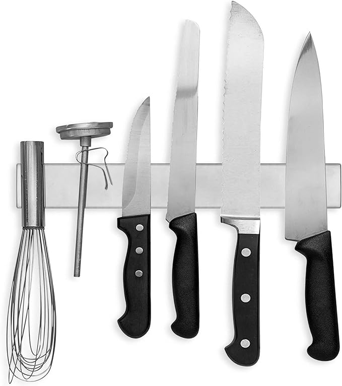 Modern Innovations 12 Inch Stainless Steel Magnetic Knife Bar with Multipurpose Use as Knife Holder, Knife Rack, Knife Strip, Kitchen Utensil Holder, Tool Holder, Art Supply Organizer, Home Organizer