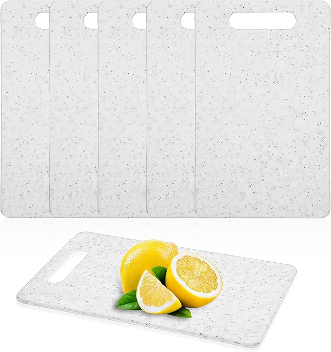 cobee 6 Pcs Small Cutting Board for Kitchen, 6" x 10", Plastic Cutting Boards Set with Easy Grip Handle Mini Cutting Board Mat Set, Dishwasher Safe, Cutting Mat Pad for Food Fruits Prep (White)