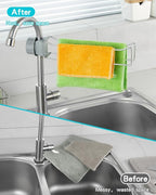 Kitchen Sink Towel Holder, Stainless Steel Dish Cloth Rack, Adjustable Faucet Mount Drying Hanger for Dishrag, Gloves, Gray