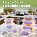 HOMBERKING 8 Pack Glass Food Storage Containers with Lids, Meal Prep Containers, Airtight Bento Boxes with Leak Proof Locking for Microwave, Oven, Freezer and Dishwasher, BPA Free, 5-35oz, purple