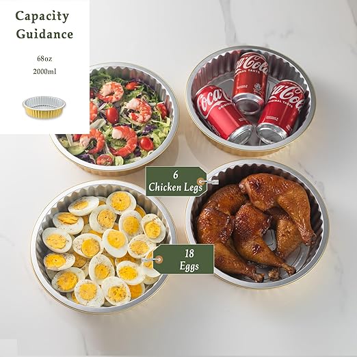 10" Aluminum Foil Pans with Lids (5 Pack), Heavy Duty Grease-Resistant Containers for Baking, Heating, Meal Prep & Food Storage, 2" Depth, 67oz
