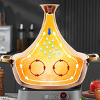 Moroccan Tagine Cooking Pot,Stainless Steel Non Stick Moroccan Casserole with 2 Handles,Large Moroccan Cooker Handmade Tagine Pot with Cone-Shaped Lid(29cm, Silver)