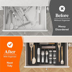 Lifewit Utensil Organizer for Kitchen Drawer, Expandable Cooking Silverware Tray, Adjustable Cutlery Flatware Holder, Plastic Spatula Tools Storage Divider, 13-22.4 x 15", Black
