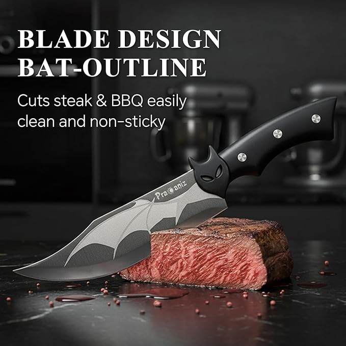 Pracaniz Bat Design Kitchen Knife - Unique Gothic Themed Cutlery, Stainless Steel Blade with Decorative Handle for Cooking and Collecting