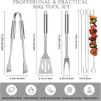 7pcs Barbecue Grill Utensils Set, Stainless Steel BBQ Tools for Outdoor Grill, Professional BBQ Accessories for Outdoor Grill, Grilling Gifts for Men, Dad, BBQ Lovers