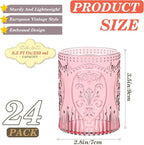Qinyoung 24 Plastic Vintage Drinking Glasses 8.5oz Stemless Retro Embossed Wine Glasses Shatterproof Reusable Cups for Baby Shower Wedding Reception Grand Event Party (Pink)