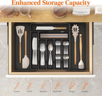 Lifewit Utensil Organizer for Kitchen Drawer, Expandable Cooking Silverware Tray, Adjustable Cutlery Flatware Holder, Plastic Spatula Tools Storage Divider, 13-22.4 x 15", Black