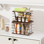 Extra Large 2 Pack Potato and Onion Storage Bins,Stackable Storage Pantry Organizers, Kitchen Storage Bins for Potato and Onion, Wall Mount Trash Bag Holder with Bamboo Top, Brown
