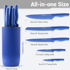 Kitchen Knife Set with Block, 6-Piece Non-stick Stainless Steel Sharp Knives Set for Precision Cutting with Universal Knife Block for Kitchen, Ergonomic Design & Dishwasher Safe, Purple