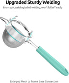 U-Taste Small Fine Mesh Strainer: 18/8 Stainless Steel 3.35in 30 Mesh Kitchen Food Sieve with Sturdy Riveted Silicone Handle, Heavy Duty Deep Handheld Metal Colander for Tea, Juice (Aqua Sky)