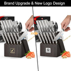 Knife Sets for Kitchen with Block imarku G14 Japanese Knife Set Stainless Steel Kitchen 14pcs, Built-in Sharpener, Sharp Knives with Non-slip Ergonomic Handle - Dishwasher Safe, Home Essential Gifts