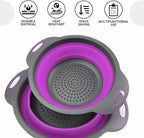 Black and Purple Food Strainer for Kitchen - Small Silicone Colander with Handle for Camping Multifunctional Strainer for Spaghetti and Pasta