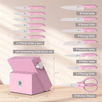 imarku Knife Set with Block, Sharp Knife Set with Built-in Sharpener, Japanese Stainless Steel Kitchen Knife Set with Non-Slip Ergonomic Handle, Dishwasher Safe, Valentine's Day Gifts, 14 PCS, Pink