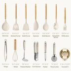 CAROTE Silicone Cooking Utensils Set, Kitchen Utensils Set 16 Pcs for Cooking,BPA Free Spatula Set,446 ℉ Heat Resistant Wood Handles for Nonstick Cookware (Cream White)