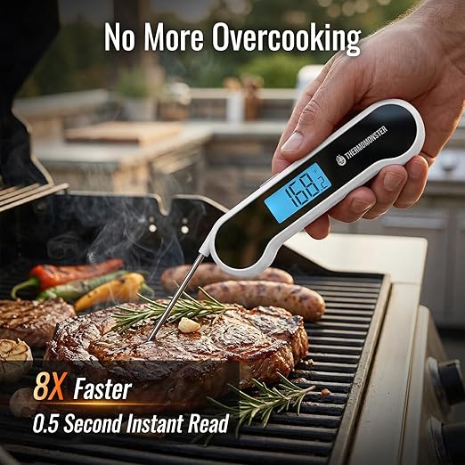 0.5 Sec Instant Read Meat Thermometer Digital with ±0.5℉ Precision, Food Thermometer for Cooking Kitchen Gadgets, Oven Grill Candy BBQ Essentials Accessories, Gifts for Him Dad Men Birthday, White